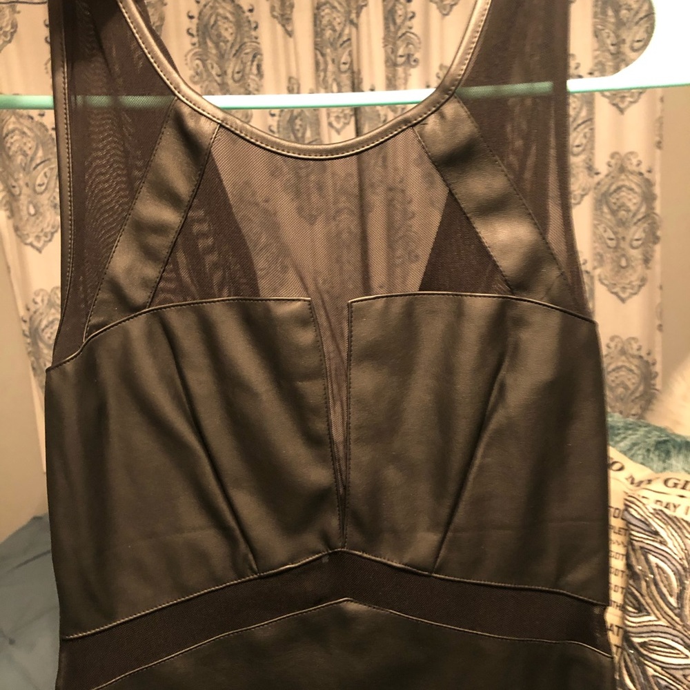 Black leather dress w/ mesh detail - Picture 2 of 3